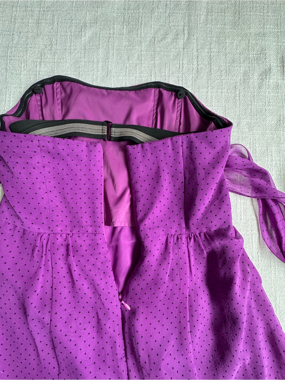 Nanette Lepore Dress Violet Polka Dot Strapless Tie-Waist 100% Silk SZ 0 - Picture 11 of 14